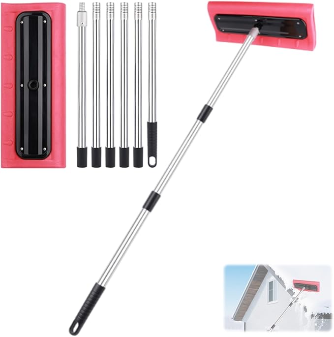 Roof Rake Snow Removal Tool, Snow Rake for House Roof, Adjustable Telescoping Snow Roof Rake, Foam Head Roof Snow Rake, Winter Cleaning Accessory, Rake Tool for Driveway Roof (2.4m)
