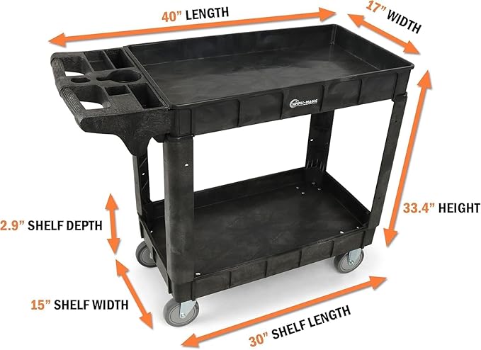 Simpli-Magic Rolling Utility Cart on Wheels, Heavy Duty Tool with Ergonomic Storage Handle and Deep Shelfs, Work Service for Garage, Warehouse, Workshop, 700-Pound Capacity 40 x 33 x 17-Inch