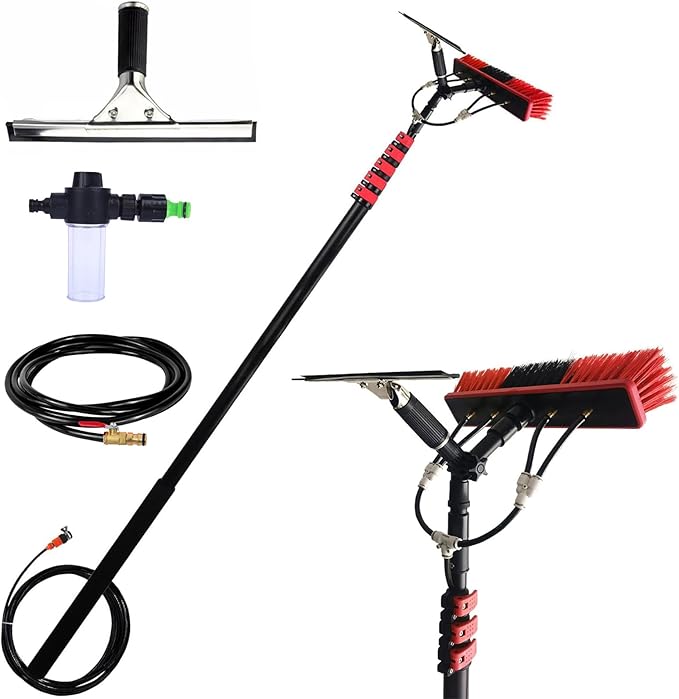 3.6-10.8 M Washing Kit: Water-fed Brush,Squeegee,Soap Dispenser, Window Cleaning Pole, Water Fed Telescopic Brush, Window Cleaner Equipment, Car Cleaning Brush (35cm Brush,3.6M)