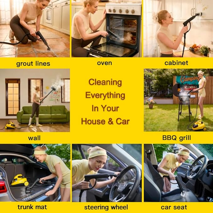 Heavy Duty Steam Cleaner with 2L Large Water Tank, 28-in-1 Multipurpose steam cleaner for home, High Temperature Deep Cleaning for Grout, Floor, Tile, Oven, Car, Window&Kitchen，no chemical