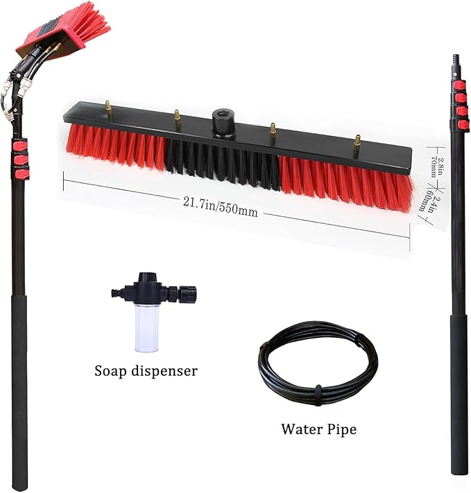 Wttagkl® 3-in-1 Glass Roof & Solar Panel Cleaner with Telescopic Pole (3.6-10.8m) and Hose Spray | Patio Roof Cleaning Tool with Water Hose Connection,5.4M/55cm Brush Head