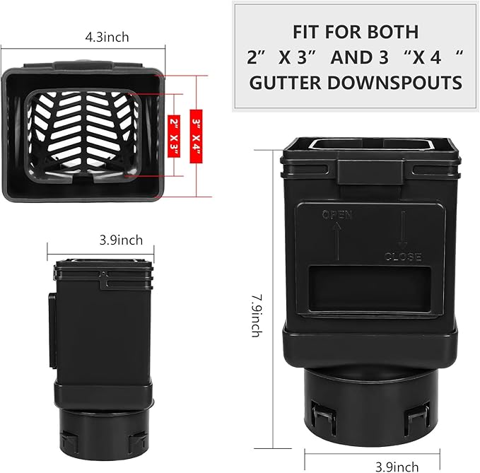 Downspout Filter,Leaf Removers,Downspout Filters, Downspout Screen Filters,2X3 and 3X4 drainpipe, (2-pack black)