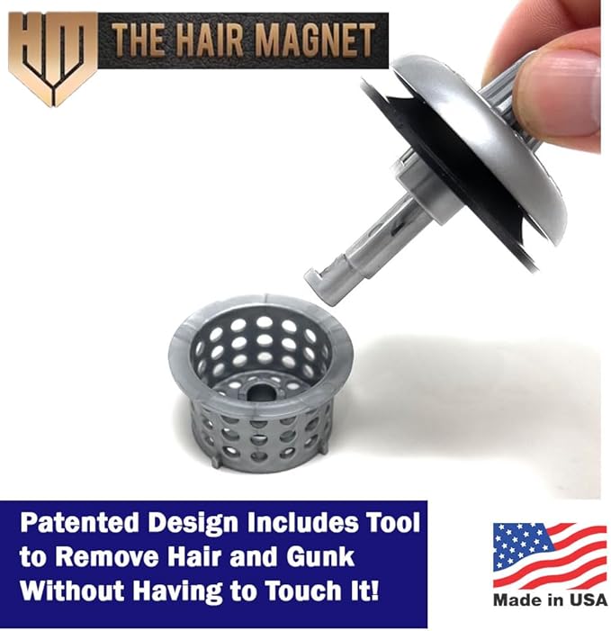 Hair Magnet 2.0 3-in-1 Bathtub Hair Catcher, Tub Stopper & Cleaning Tool – Drain Protector/Strainer Fits 1.5”–1.75” Bath – World’s Only Hair Trap w/Magnet Plug & Hair Remover, Prevent Costly Clogs (2)