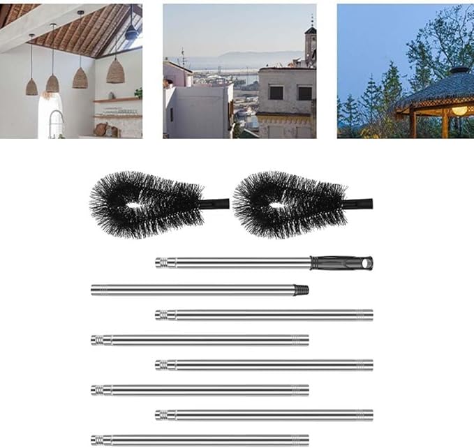 Telescopic Gutter Cleaning Tool With Flexible, Bendable Brush Head For Efficient Removal Of Leaves And Debris From Roofs