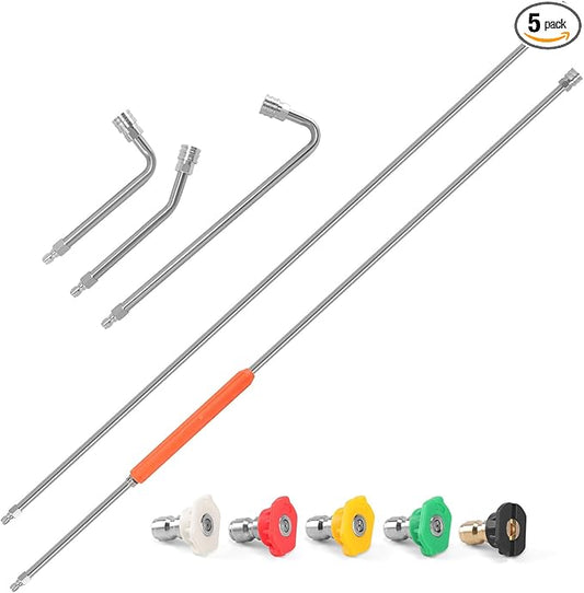 120" Gutter Cleaning Tools From the Ground, Pressure Washer Extension Wand with 5 Power Washer Nozzle Tips Replacement Pressure Washer Lance Wand with 30°/90°/120°Gutter Cleaner Attachment Curved Rods