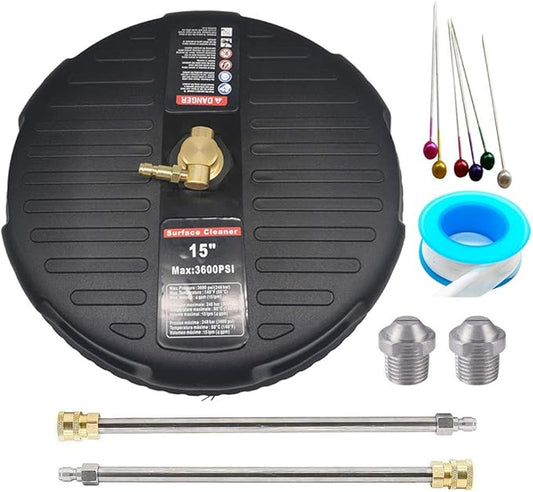 15 Inch Pressure Washer Surface Cleaner, with 2 Extension Wand 1/4" Quick Connect 3600 PSI Power Washer