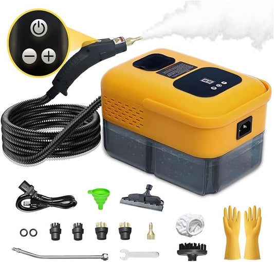 Heavy Duty Handheld Steam Cleaner, 15s Heat-Up, 9-Level Adjustable 2500W Pressurized Steamer for Cleaning with 14 Accessories, Multipurpose Portable Steam Cleanr for Home, Car, Grease, Grout（Yellow）