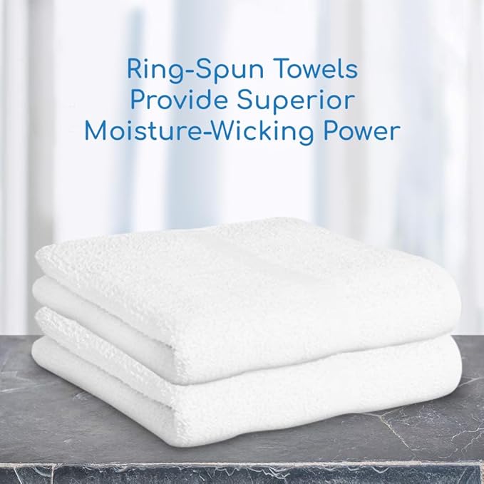 JMR White Bath Towels Bulk Pack of 36 (24x48) - 100% Cotton Lightweight & Quick-Dry Cotton Towels for Hotel, Rental Properties, Gym & Commercial Use