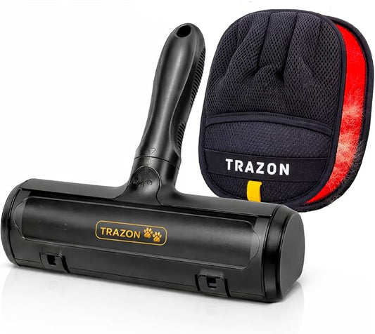 Pet Hair Removal System ?€? Reusable Lint Roller & Lint Remover for Pet Hair on Carpet, Couch & Furniture + Pet Hair Glove Brush ?€? Dog & Cat Fur Remover Tool for Car, Rugs & Clothing by TrazonProducts