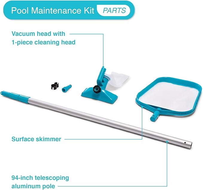 Intex 28002E Cleaning Maintenance Swimming Pool Kit with Vacuum, Surface Skimmer, and Telescoping Pole for Above Ground Pools (Pool Sold Separately)