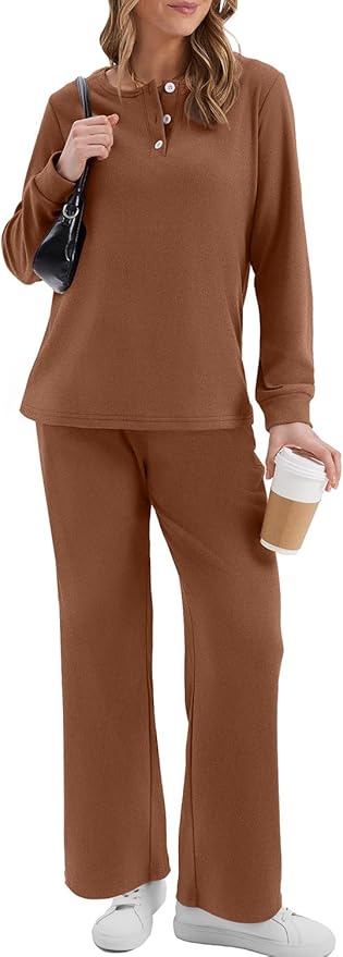 WIHOLL Lounge Sets for Women Two Piece Outfits Button Down Sweatsuit Sweatpant with Pockets Fall Fashion 2025
