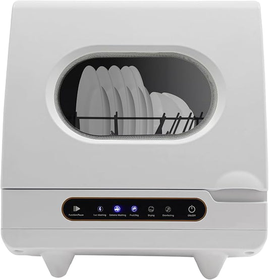 Portable Tabletop Dishwasher, 800W Dishwasher with 5 Washing Programs, Compact Dish-washer with 360° Rotating Spray, High-Temperature Water+Hot Air Circulation Drying, for Home, Apartments& RVs, White