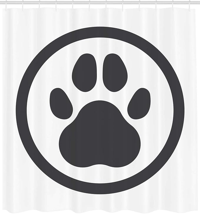 Ambesonne Dog Paws Shower Curtain, Logo of a Pet Foot Print on Plain Background Symbolic Pet Care Design, Cloth Fabric Bathroom Decor Set with Hooks, 69" W x 84" L, Dark Grey and White