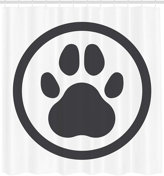 Ambesonne Dog Paws Shower Curtain, Logo of a Pet Foot Print on Plain Background Symbolic Pet Care Design, Cloth Fabric Bathroom Decor Set with Hooks, 69" W x 84" L, Dark Grey and White