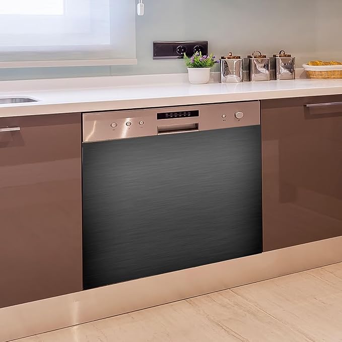 Black Brushed Stainless Steel Pattern Dishwasher Magnet Full Door Cover, Stainless Steel Magnetic Dishwasher Panel Decal, Black Metal Immediate Magnet Fridge Door Cover Sheet, 23" W x 17" H