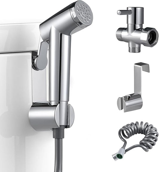 Handheld Bidet Sprayer Kit for Toilet, for Feminine Wash, Bidet Faucet Cloth Diaper, Baby Wash, Pet Wash or Toilet Cleaning, with Spring Type Bidet Hose (Chrome)