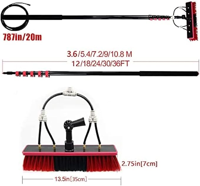 Telescopic Window Cleaning Pole & Solar Panel Brush3.610.8m Water Fed Roof Cleaning Tools for Conservatories & Photovoltaic Panels 7.2m/24FT