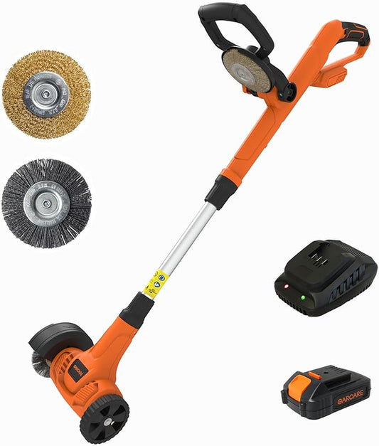 GARCARE 20V Cordless Patio Cleaner - Lightweight Driveway & Pavement Brusher with Interchangeable Brushes, Adjustable Handle for Tile Gaps Sweeper, 4.0Ah Battery and Charger Included
