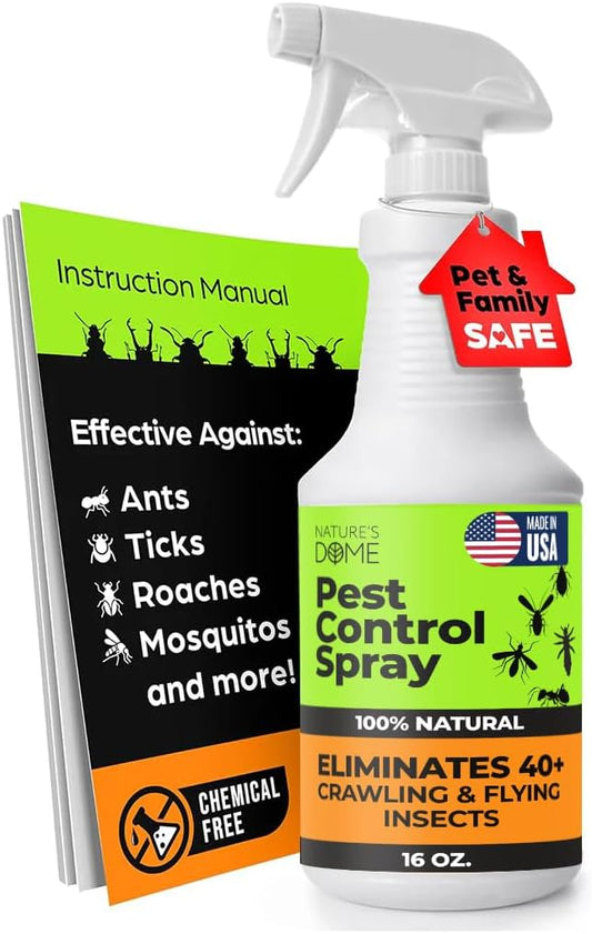 Nature’s Dome Pest Control Spray 16 Oz | 100% Natural Ant Killer & Bug Spray for Indoor & Outdoor Use | Eco-Friendly Bug Spray for Flea, Ticks, Ant & Mosquitos | Safe for Pets and Kids