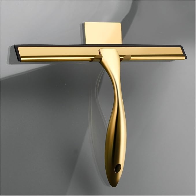 Window Squeegee 10'' 14 inch Bath Cleaner Squeegee Golden Color with Hooks Door Glass Mirror Car Cleaning Tool for Shower Glass(Size Small 10inch)