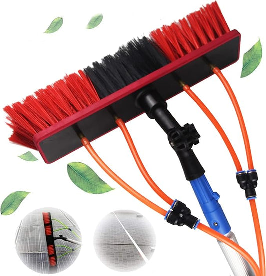 Telescopic Window Cleaning Pole with Water Fed Brush - Extendable Solar Panel Cleaner Tools for Outdoor Roof Washing, 3-11M Length, 30cm Brush Head, 9m/29.52ft Reach