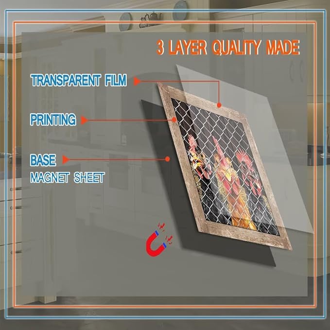 Generic Farm Chicken Coop Dishwasher Face Cover, Magnetic Decorative Country Hen Stickers, Farmhouse Rooster Magnetic Dishwasher Sticker, Fridge Door Cover, 23Wx26H