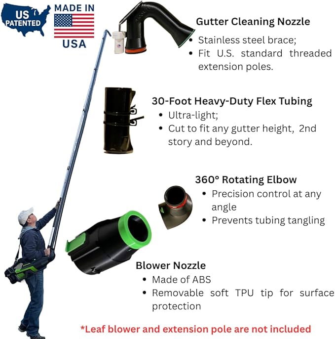 ArloCatcher 30-Foot Leaf Blower Gutter Cleaning Attachment – Fits EGO Leaf Blower 765, 670, 650, 615, 580, 575, and 530 CFM – Clean Two-Story Gutters from Ground, No Ladder Needed