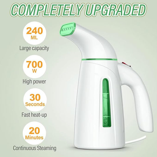 OGHom Steamer for Clothes, Portable Handheld Clothing Garment Steamer, 240ml Large Capacity 700W Travel Steam Iron 30 Second Fast Heat Up (Soft Green)