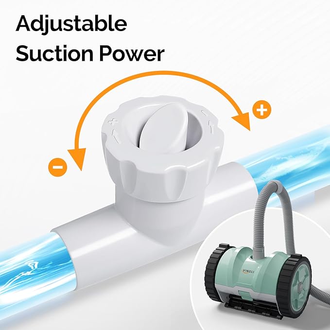 VINGLI Pool Vacuum Cleaner, Automatic Pool Sweeper for Ground&Inground Pools, Suction Side Wall-Climbing Sweeper with 39.6ft Tangle-Free Hose (Mint Green&Gray)