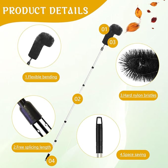 Gutter Cleaning Brush Extendable Guard Cleaner Tool with 8 Pcs Telescoping Handle Extension Pole 10ft, Gutter Cleaning Tools from The Ground for Easy Removing Leaves Debris Window Cleaner (Black)