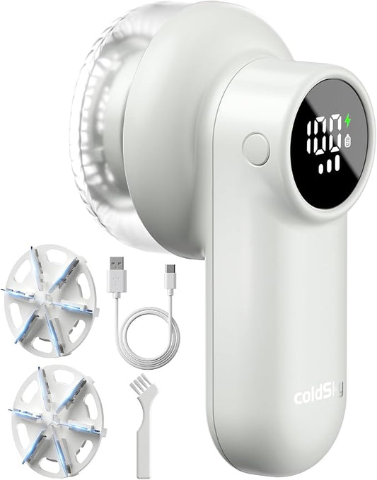 coldSky Rechargeable Fabric Shaver, Lint Shaver with Digital Display, Sweater Shaver with 6-Leaf Blades and Safety Lock, 3-Speeds Defuzzer Remove Fuzz, Pills from Clothes, Furniture, Sofa, Light Grey by Fabricshaver