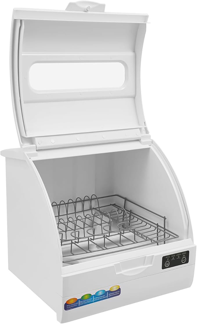 Portable Countertop Dishwasher, 4 Washing Programs Neutral Freestanding Dishwasher with 9L Built-in Water Tank, 1200W 360° Spraying Water Compact Dishwasher for Homes (1200W All White)
