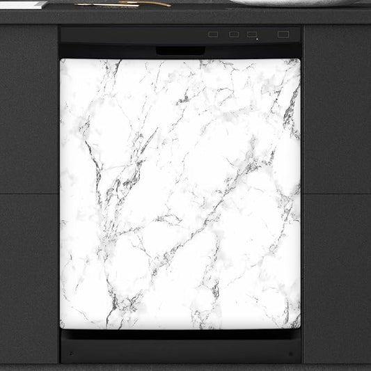 Dishwasher Magnet Cover White Marble Black Texture Reusable Dishwasher Magnetic Cover Sticker Decorative Dish Washer Door Cover Panel for Home Kitcen Appliance, 21x26 in
