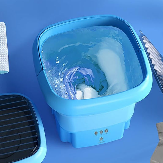 Foldable Washing Machine, Portable Washing Bucket - US 110V‑220V Collapsible Washing Machine for Baby Clothes, Underwear or Small Items, Apartment, Mini Laundry Machine(Blue)