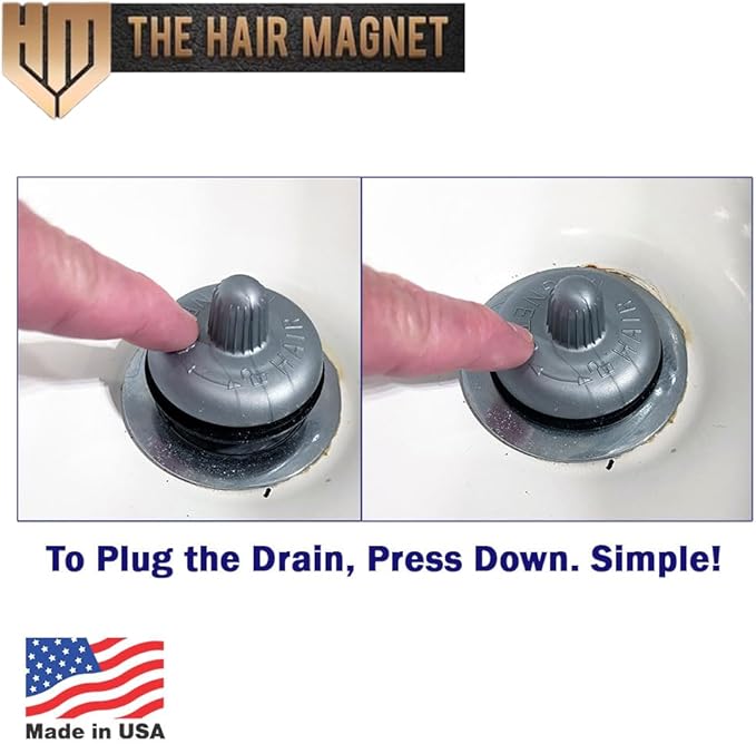 Hair Magnet 2.0 3-in-1 Bathtub Hair Catcher, Tub Stopper & Cleaning Tool – Drain Protector/Strainer Fits 1.5”–1.75” Bath – World’s Only Hair Trap w/Magnet Plug & Hair Remover, Prevent Costly Clogs (2)