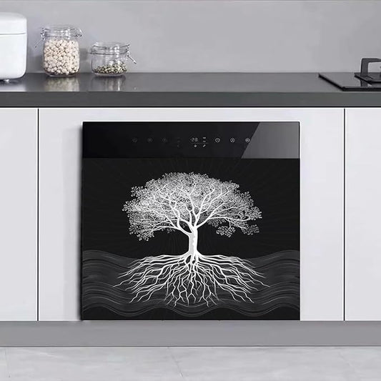 Tree of Life Dishwasher Magnet Cover, Retro Black Dishwasher Panel Decal Kitchen Refrigerator Magnets Decor Dishwasher Stickers for Farmhouse 23" x 17"