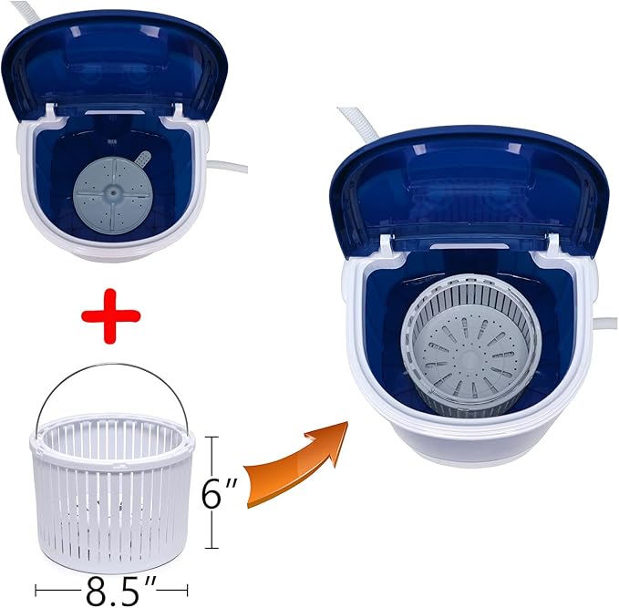 HTTMT- 7LB Capacity Portable Mini Washing Machine w/Spinner Timer Control Compact Clothes Laundry Washing Machine For Apartment Traveling RV Water Saving Kids [P/N: ET-HOME007-BLUE]