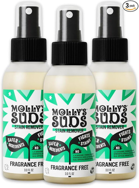 Molly's Suds Stain Remover Spray | Gentle Yet Powerful, Great for Baby & Pet Stains | Clean, Simple Ingredients (Fragrance Free) (3 Fl Oz (Pack of 3))