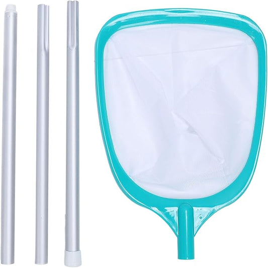 Pool Skimmer Net with Telescopic Pole, Fine Mesh for Debris, Adjustable 3 Section Handle, Sturdy Pond and Pool Cleaning Tool