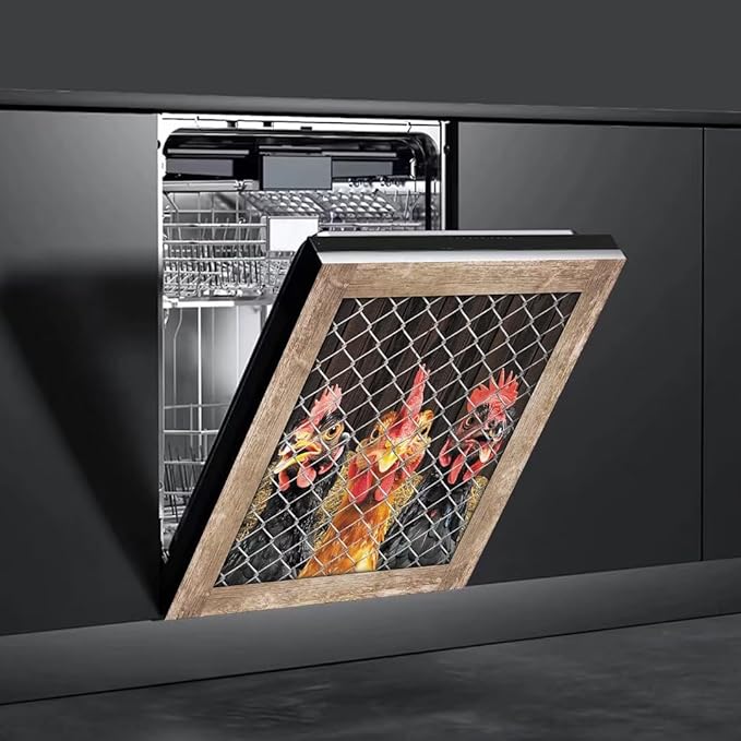 Generic Farm Chicken Coop Dishwasher Face Cover, Magnetic Decorative Country Hen Stickers, Farmhouse Rooster Magnetic Dishwasher Sticker, Fridge Door Cover, 23Wx26H