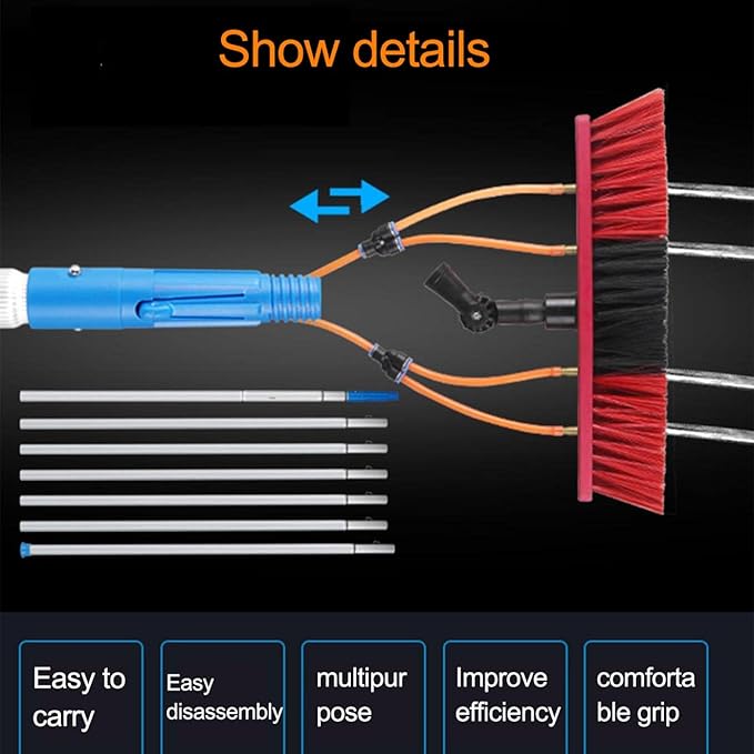 5m Telescopic Window Cleaning Pole with Water Fed Brush Ideal for Conservatory Roof Photovoltaic Panel and Solar Panel Cleaning Extendable Roof Cleaning Tools for Cleaner, 30cm Brush-8m silver pole