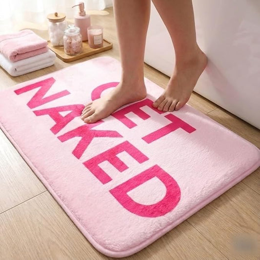 Pink Get Naked Memory Foam Bath Mat 32x20 Inch, Funny Bathroom Rugs, Cute Dorm, Apartment Decor, Soft Non Slip Absorbent Mats for Shower, Vanity