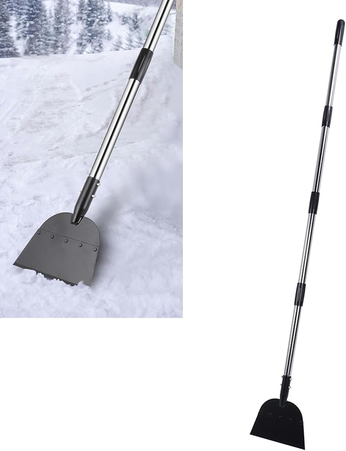 Flat Snow Shovel Ice Scraper, Long Handle Shovel Snow Ice Chopper Ice Removal Tool, for Walkway Driveway Road Cleaning