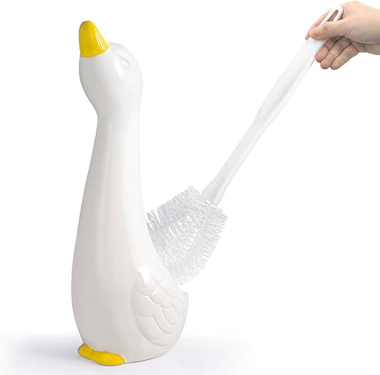 Duck Ceramic Toilet Brush Holder with Plastic Brush Set by Allure Home Creation