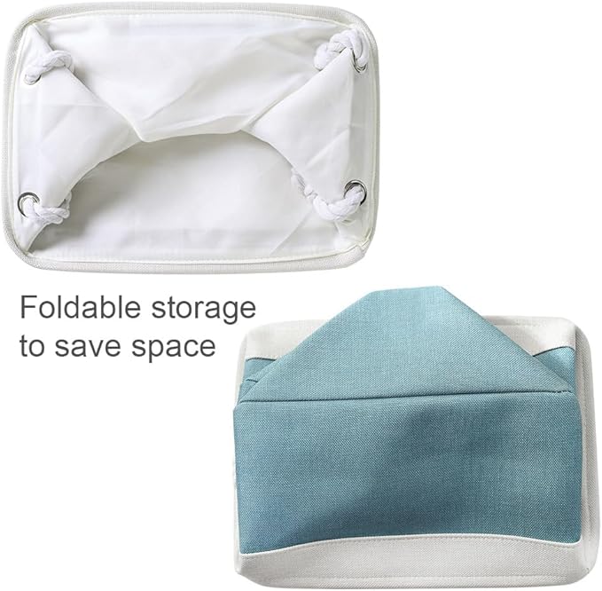 TheWarmHome Fabric Storage Bin with Handles,Storage Basket for Home Storage and Organization, Shelf Basket with Cover for Living Room Bedroom Closet???White & Green Large,15.7L*11.8W*8.3H