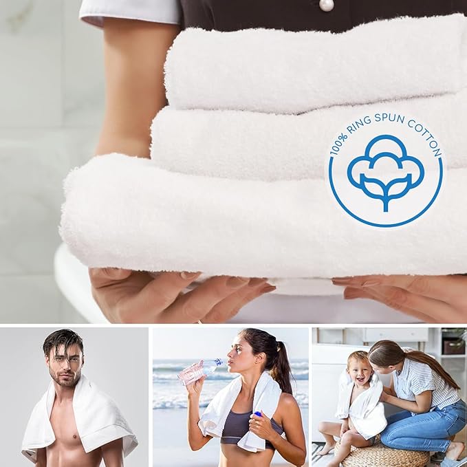 JMR White Bath Towels Bulk Pack of 36 (24x48) - 100% Cotton Lightweight & Quick-Dry Cotton Towels for Hotel, Rental Properties, Gym & Commercial Use