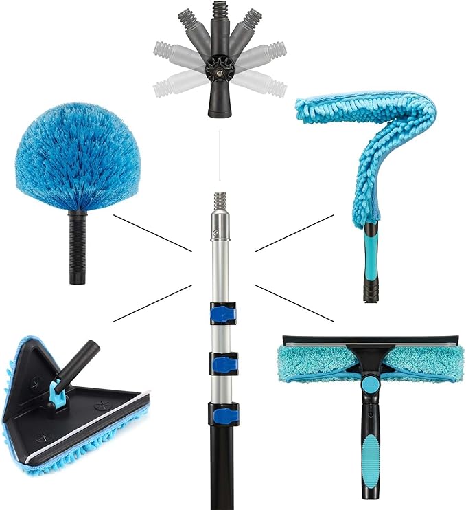 25 Foot High Ceilings Baseboard Wall Cleaner Mop with 18 Ft Extension Pole, Cobweb Duster, Window Cleaning Squeegee Kit (18ft)