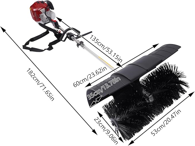 52cc 2-Stroke Gas Power Hand Held Sweeper Broom Driveway Turf Artificial Grass Power Broom Air-Cooled Driveway Cleaning Tools Broom Sweeper Cordless with Extra Hand Puller & Air Filter