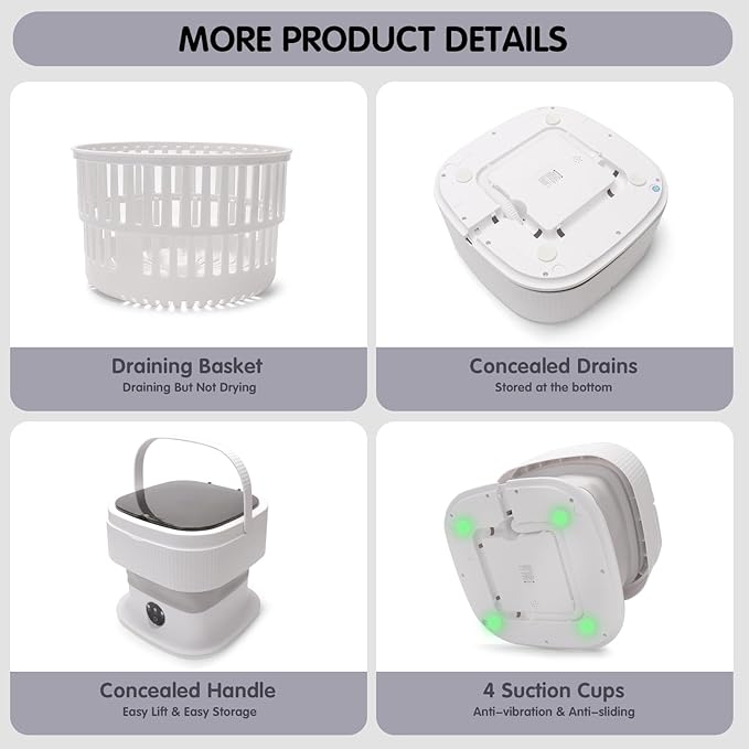 Portable Mini Washer Machine, 15L Collapsible Travel Mini Washer and Dryer Combo, Portable Washing Machine and Dryer for Apartment. (Grey)
