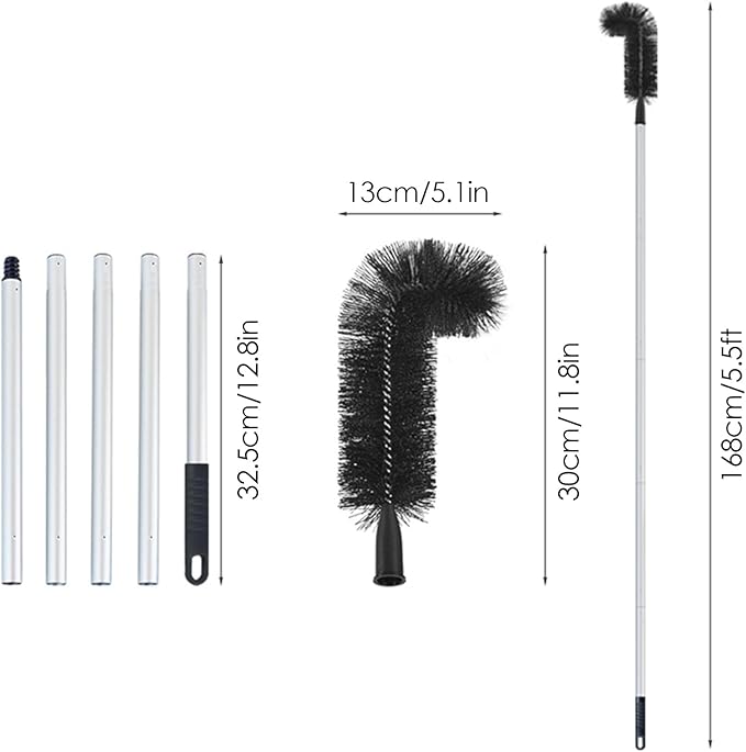 Gutter Cleaning Tool with Curved Stiff Bristles, Retractable Flexible Roof Gutter Brush Cleaner for Removing Dust, Leaves, Debris, and Branches
